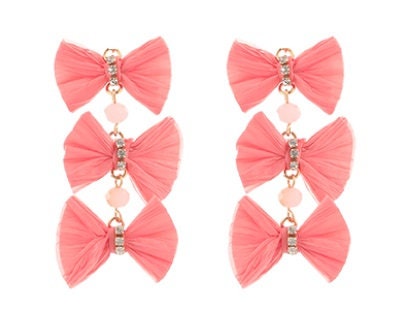 Clip On Triple Bow Earrings Stone Raffia Clipon Hook Designs 7 Colors