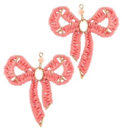 Clip On Bow Earrings Stone Raffia Clipon Hook Designs 7 Colors
