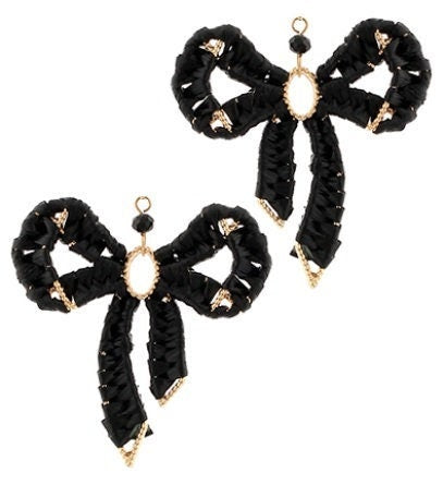 Clip On Bow Earrings Stone Raffia Clipon Hook Designs 7 Colors