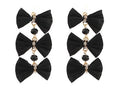Clip On Triple Bow Earrings Stone Raffia Clipon Hook Designs 7 Colors