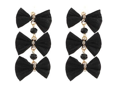 Clip On Triple Bow Earrings Stone Raffia Clipon Hook Designs 7 Colors