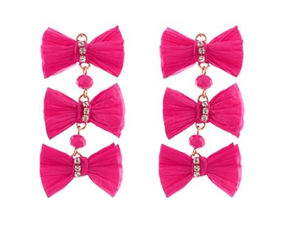 Clip On Triple Bow Earrings Stone Raffia Clipon Hook Designs 7 Colors