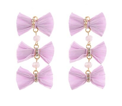 Clip On Triple Bow Earrings Stone Raffia Clipon Hook Designs 7 Colors
