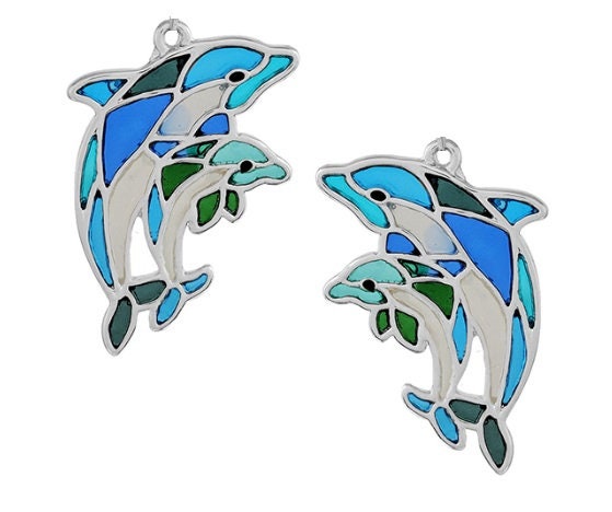 Clip On Dolphin Earrings Stained Glass Mosaic Collection Clipon Hook Designs