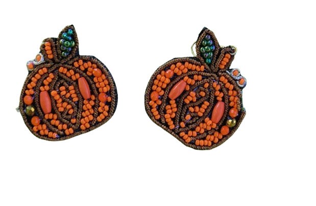 Clip On Pumpkin Seedbead Earrings Seed Beaded Clipon Post Designs Fall