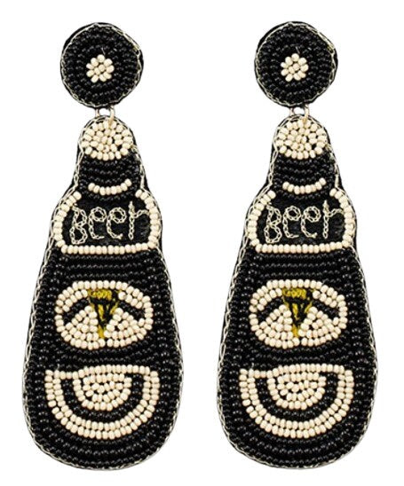 Beer Bottle Black Seedbead Clipon Earrings Seed Beaded Pub Clip on Post Designs