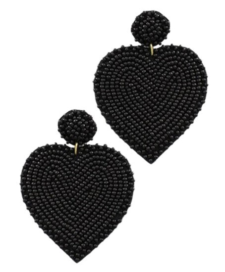 Clip On Heart Seed Bead Earrings Seedbead Dangle Design Valentines Day