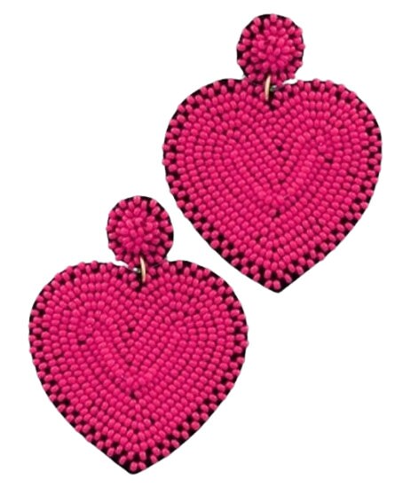 Clip On Heart Seed Bead Earrings Seedbead Dangle Design Valentines Day