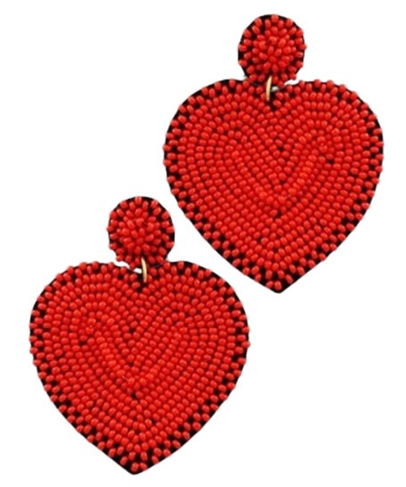 Clip On Heart Seed Bead Earrings Seedbead Dangle Design Valentines Day