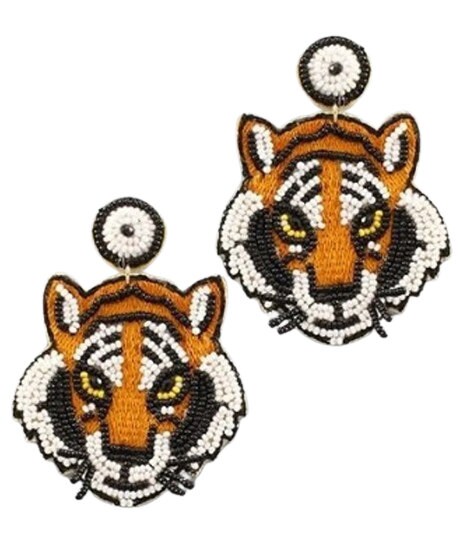 Clip On Tiger Seed Beaded Earrings Clipon Post New Designs Bengals