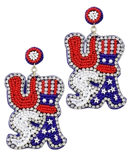 Patriotic USA Seedbead Clipon Earrings American Flag Clip Post Seed Beaded Designs
