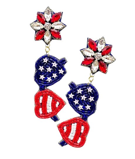Patriotic Sunglass Seedbead Clipon Earrings American Flag Heart USA Clip Post Seed Beaded Designs