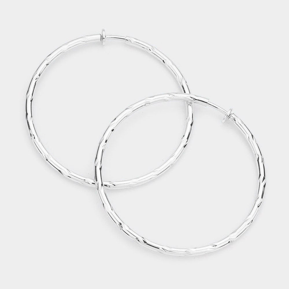 Gold Clip On Textured Hoop Earrings Lightweight Design 3 Sizes