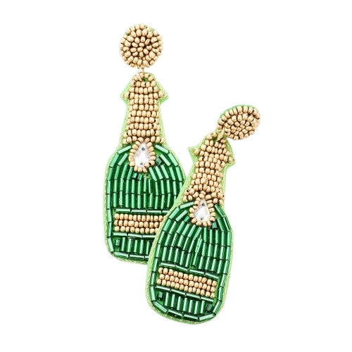Champagne Bottle Seedbead Clipon Earrings New Year Seed Beaded Style 3 Colors