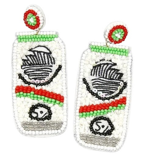 Cocktail Drink Can Seedbead Clipon Earrings Clip Post Seed Beaded Designs