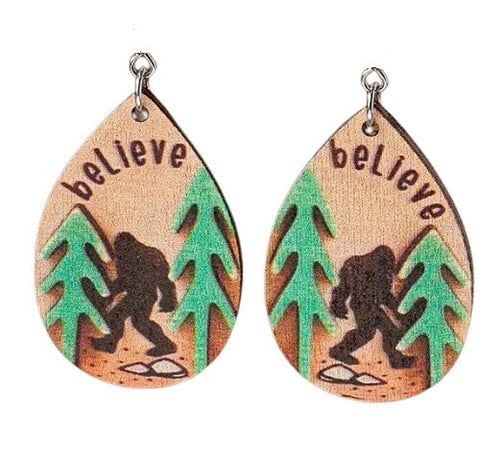 Bigfoot Clipon Earrings Clip on Hook Designs Wood Sasquatch