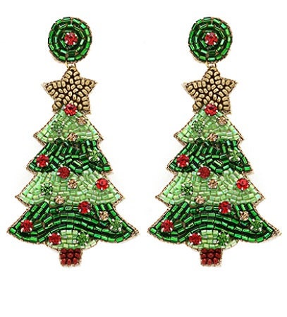 Clipon SeedBead Christmas Tree Earrings Winter Seed Beaded Clip on Post Designs