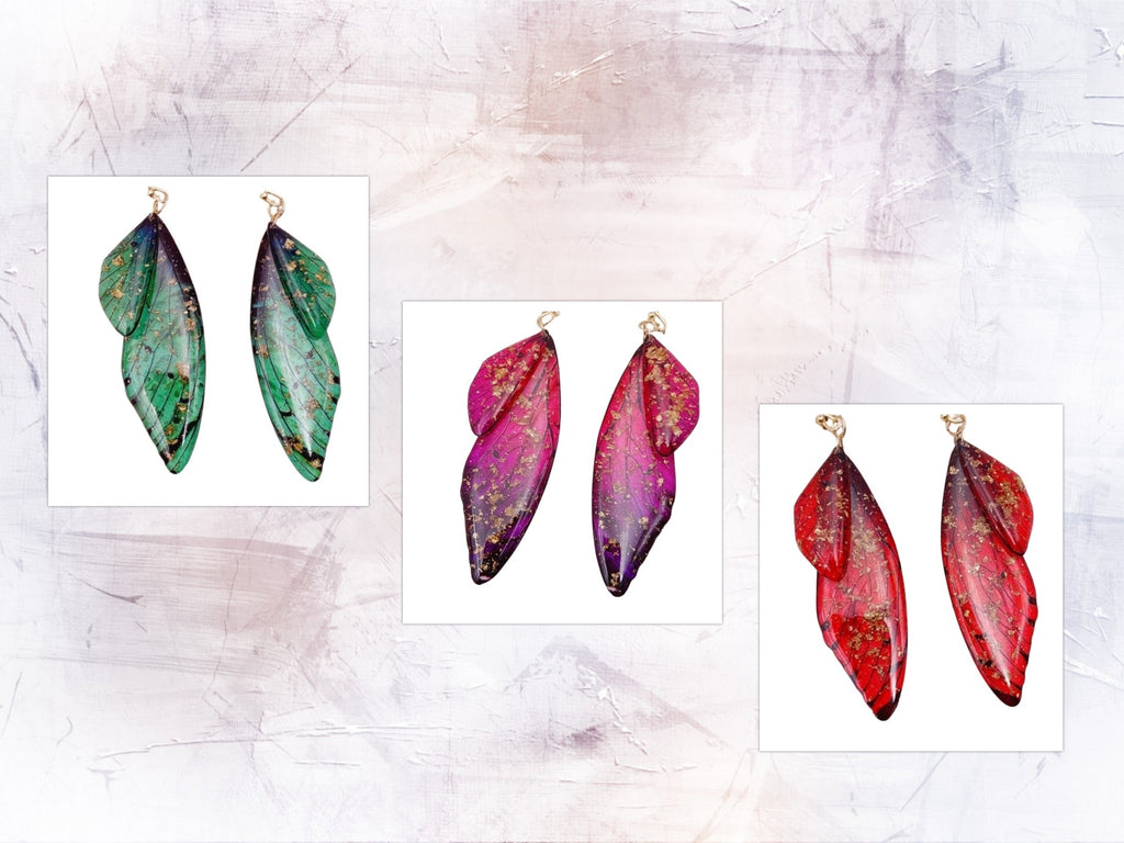 Butterfly Clip-On Earrings for Non-Pierced  and Pierced Ears — Gold Flake Resin Fairy Style
