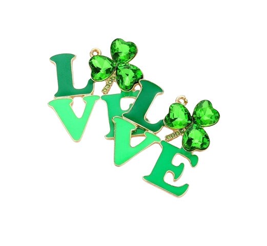 St Patricks Day Earrings Green Crystal Shamrock Clover Love Clipon Clip on Hook Designs