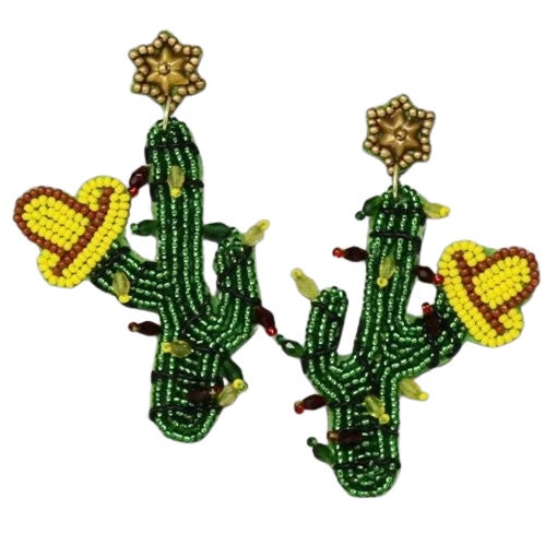 Christmas Cactus Gold Clip On Earrings Seed Beaded Clipon Post Designs Western