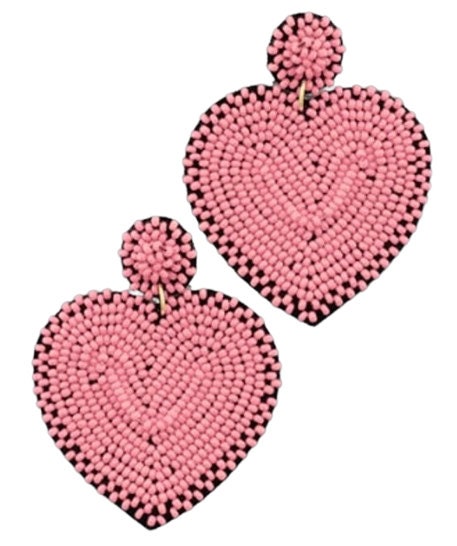 Clip On Heart Seed Bead Earrings Seedbead Dangle Design Valentines Day