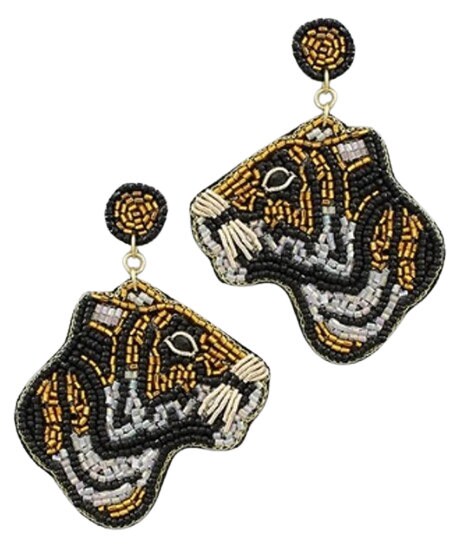 Clip On Tiger Seed Beaded Earrings Clipon Post Designs Seedbead Bengal Side Profile