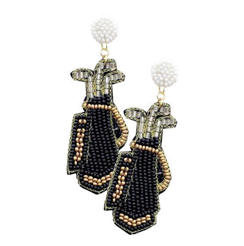 Golf Seed Beaded Clip On Earrings Lightweight Clipon Post Seedbead Designs Clubs