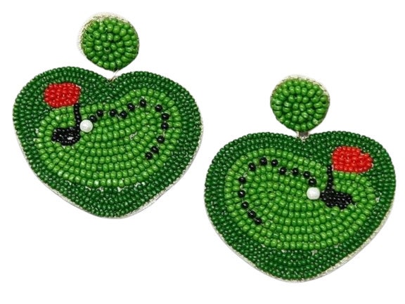 Golf Field Seed Beaded Clip On Earrings Lightweight Clipon Post Seedbead Designs Flag Ball