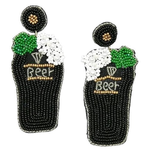 St Patricks Day Beer Can Glass Earrings Seedbead Clipon Post Seed Beaded Designs