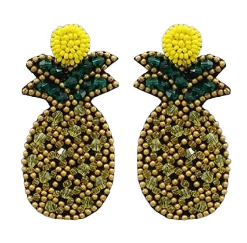 Pineapple Seed Beaded Earrings Clip On Post Lightweight  Designs Jeweled Glass Embellished