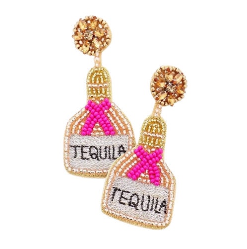 Tequila Bottle Seedbead Clipon Earrings Seed Beaded Style 5 Colors
