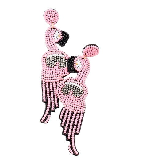 Silver Clip On Flamingo Bird Sequin Seed Beaded Earrings Clipon Multi Color Design