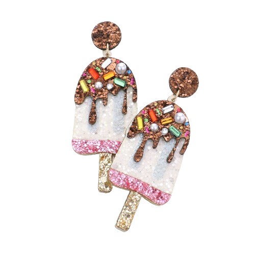 Clip On Popsicle Earrings Glitter Resin Clipon Post Design