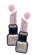 Clip On Lipstick Earrings Seedbead Dangle Seed Beaded Clipon Design 3 Colors Red Pink