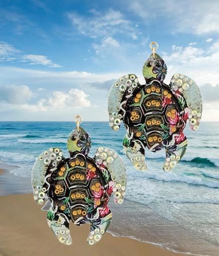 Clip On Turtle Earrings Pave Printed Acrylic Clipon Hook Designs