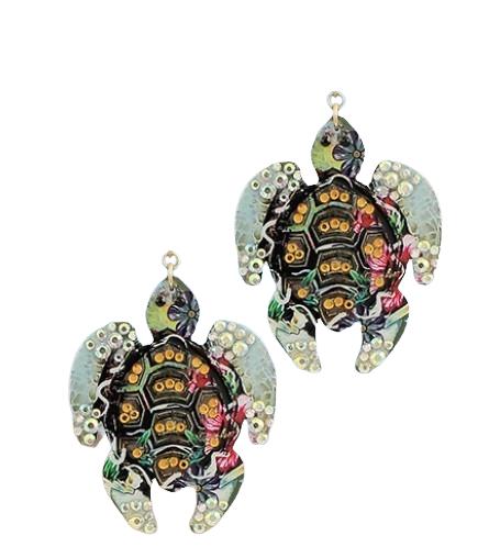 Clip On Turtle Earrings Pave Printed Acrylic Clipon Hook Designs