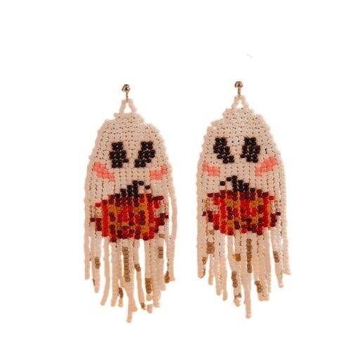 Clip On Little Ghost Seedbead Earrings Fall Seed Beaded Sequin Clipon Halloween Design