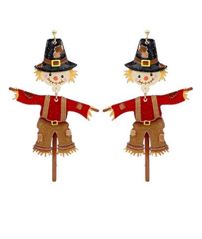 Clipon Scarecrow Earrings Sparkle Acrylic Clip On Post Designs Seed Fall Halloween Thanksgiving