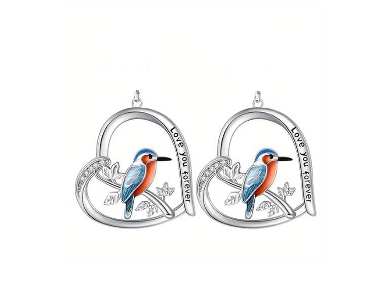 Clip On Blue Bird Earrings 3D Epoxy Crystal Painted Clipon Hook Designs Message Love