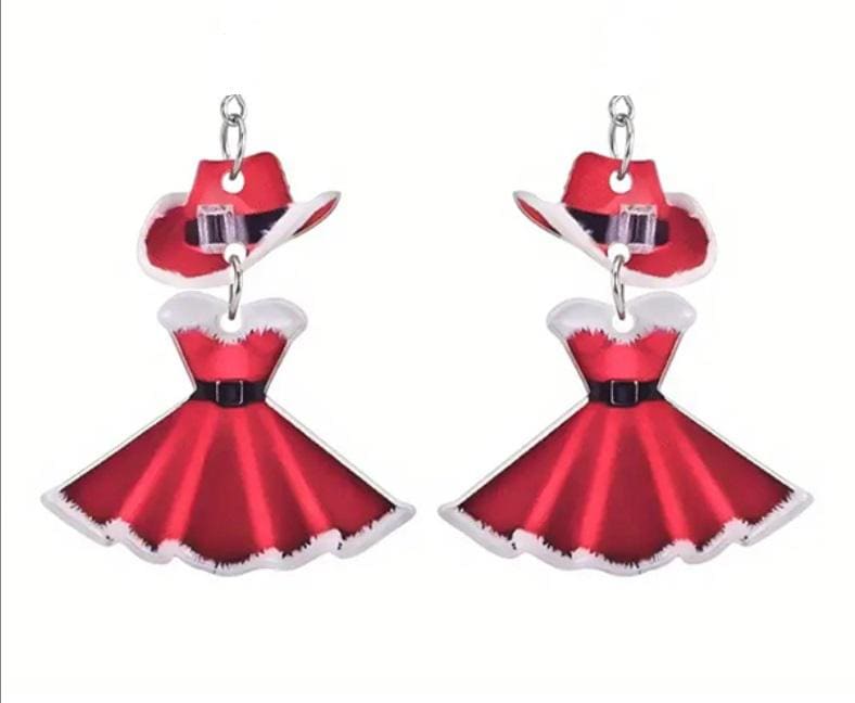 Christmas Santa Suit Clip-On Earrings: Acrylic Holiday Jewelry