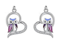 Clip On Owl Crystal Earrings Clipon Hook  Metal Designs Purple