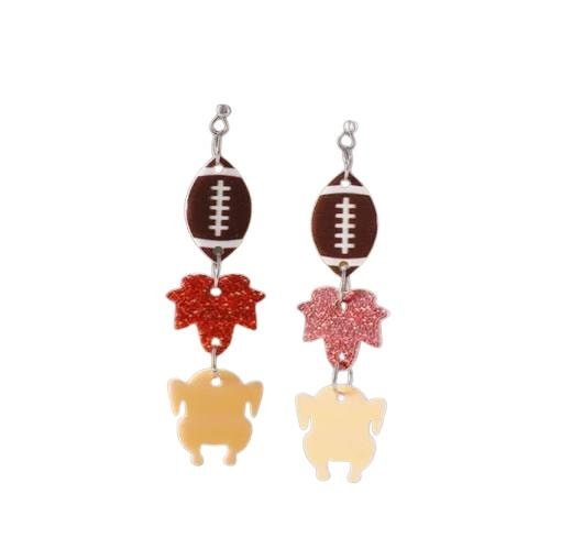 Clipon Thanksgiving Turkey Earrings Football Painted Acrylic Clip On Hook Designs Fall Gobble