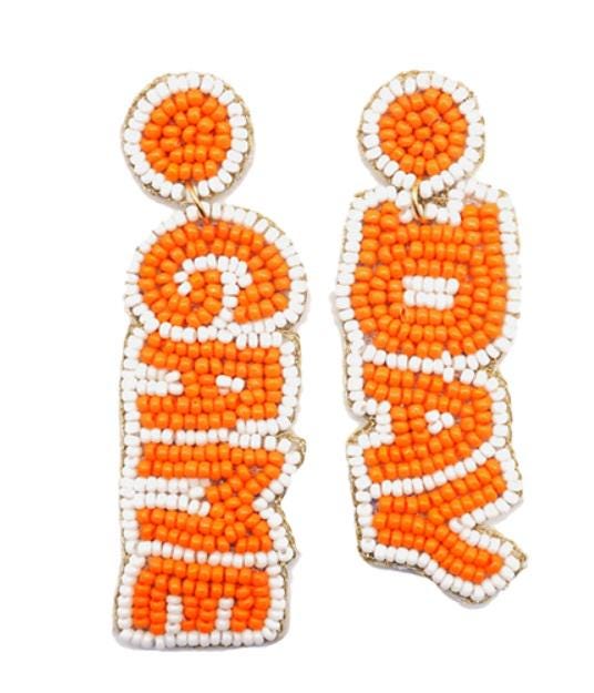 Game Day Seed Beaded Clip On Earrings Lightweight Football Clipon Post Seedbead Design