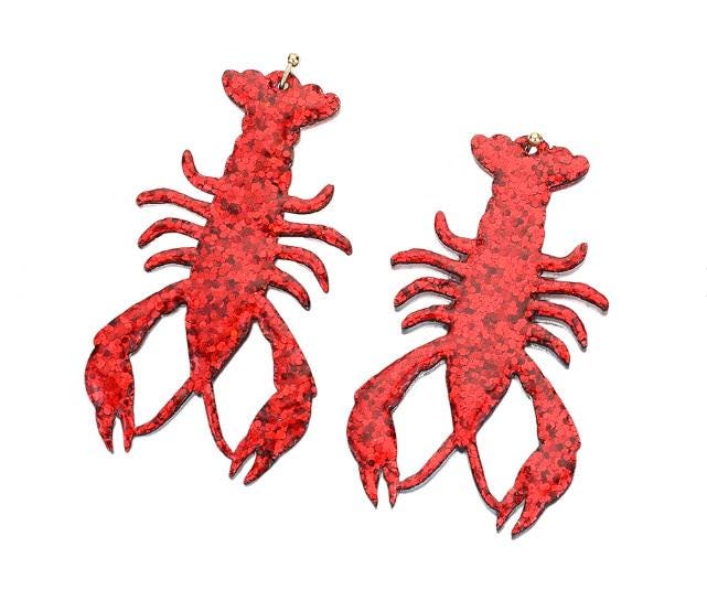 Clip On Glitter Mardi Gras Crawfish Earrings Acrylic Clipon Hook Designs 2 Colors