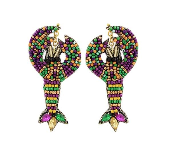Clip On Seedbead Earrings Mardi Gras Crawfish Seed Bead Clipon Hook Designs