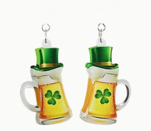 St Patricks Day Clipon Earrings Beer Mug Clip on Hook Designs