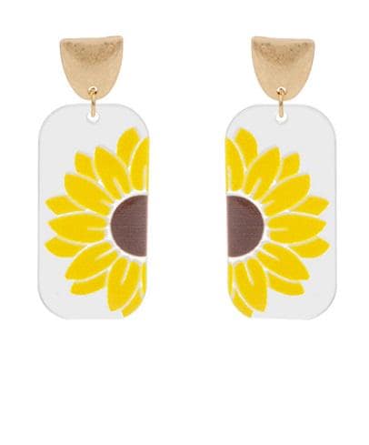Gold Clip On Sunflower Earrings Acrylic Clipon Hook Designs