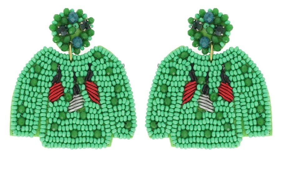 Christmas Sweater Clip On Earrings Seed Beaded Lightweight Clipon Post Designs Lights