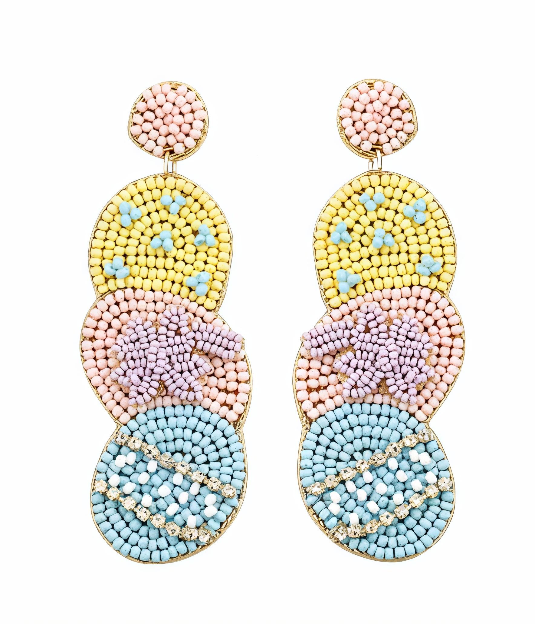 Clip On Triple Easter Egg Seed Beaded Earrings Seedbead Clipon Post Designs