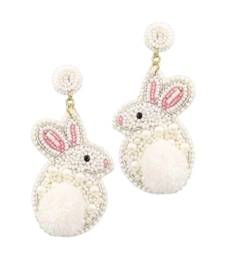 Clip On Easter Bunny Seed Beaded Earrings Seedbead Clipon Post Designs 4 Colors